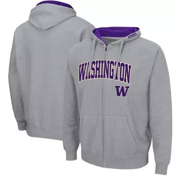 Мужская серая толстовка с молнией Washington Huskies Arch & Logo 3.0 серого цвета Colosseum