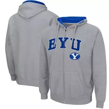 Мужская серая толстовка с молнией во всю длину BYU Cougars Arch & Logo 3.0 BYU Cougars Colosseum