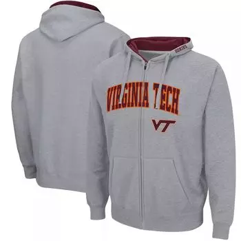 Мужская серая толстовка с молнией во всю длину Virginia Tech Hokies Arch & Logo 3.0 Colosseum