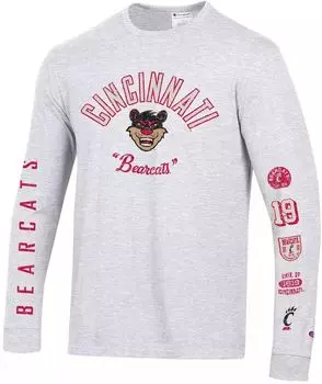 Мужская серая винтажная футболка из джерси с длинными рукавами Champion Cincinnati Bearcats