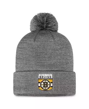 Мужская серая вязаная шапка Boston Bruins Authentic Pro Home Ice с манжетами и помпоном Fanatics, серый