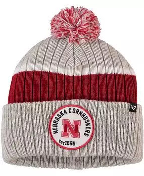 Мужская серая вязаная шапка Nebraska Huskers Holcomb с манжетами и помпоном '47 Brand