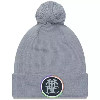 Мужская серая вязаная шапка New Era Tottenham Hotspur с манжетами и помпоном из флока