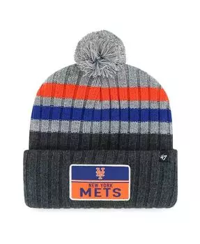 Мужская серая вязаная шапка New York Mets Stack с манжетами и помпоном '47 Brand, серый