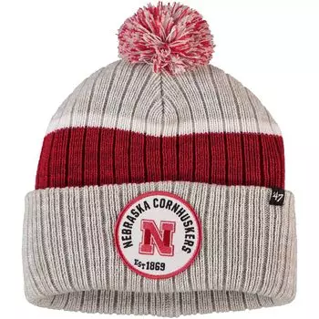 Мужская серая вязаная шапка с манжетами и помпоном Nebraska Huskers Holcomb '47 47 Brand