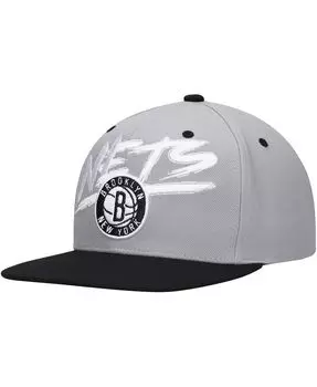 Мужская серо-черная кепка Brooklyn Nets Hardwood Classics Soul Transcript Snapback Mitchell & Ness