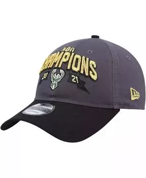 Мужская серо-черная регулируемая кепка Milwaukee Bucks Champs Replica 9Twenty New Era, серый