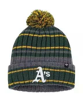 Мужская серо-зеленая вязаная шапка Oakland Athletics Rexford с манжетами и помпоном '47 Brand, серый