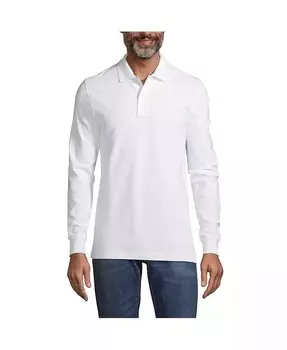 Мужская сетчатая рубашка-поло Comfort First с длинным рукавом Lands' End, белый