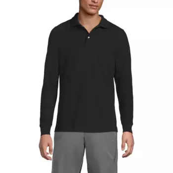 Мужская сетчатая рубашка-поло с длинным рукавом Lands' End, черный