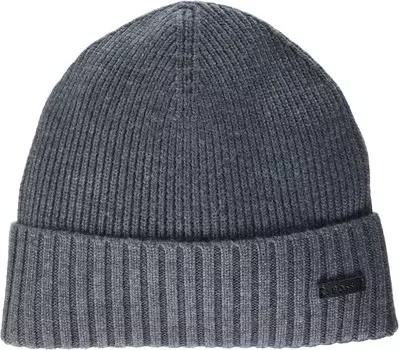 Мужская шапка-бини Hugo Boss Fati Ribbed, серая, серый