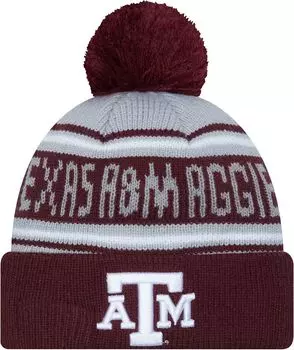 Мужская шапка-бини New Era Texas A&M Aggies Maroon Pom Wordmark