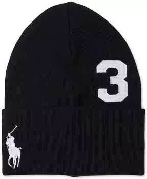 Мужская шапка-бини с большими манжетами и рисунком Polo Ralph Lauren, черный