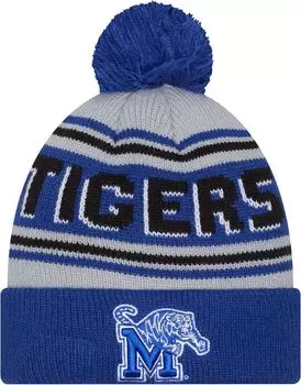 Мужская шапка New Era Memphis Tigers синего цвета с помпоном и надписью