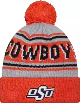 Мужская шапка New Era Oklahoma State Cowboys оранжевого цвета с помпоном и надписью