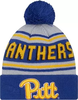 Мужская шапка New Era Pitt Panthers синяя с помпоном и надписью