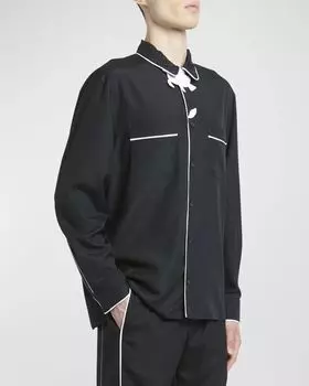 Мужская шелковая пижама с цветочной вышивкой Valentino Garavani, цвет Black/White