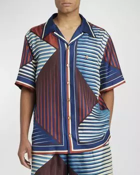 Мужская шелковая рубашка с оптическим принтом Dolce&Gabbana, цвет Miscellane