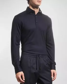 Мужская шерстяная вечерняя рубашка-поло Isaia, цвет Dark Blue