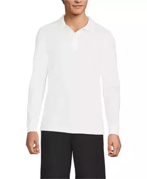 Мужская школьная форма — поло с длинным рукавом из сетчатой ткани Lands' End, белый
