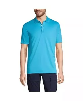 Мужская школьная форма с коротким рукавом, однотонная активная рубашка поло Lands' End, синий