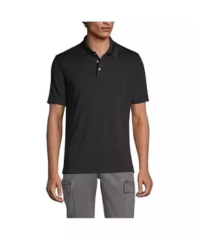 Мужская школьная форма с коротким рукавом, однотонная активная рубашка поло Lands' End, черный