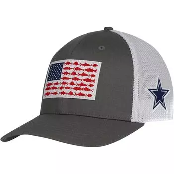 Мужская шляпа Columbia Grey Dallas Cowboys PFG Fish Flag Flex Hat
