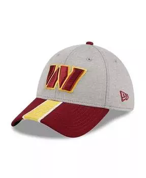 Мужская шляпа Heather Grey, Burgundy Washington Commanders в полоску 39THIRTY Flex Hat New Era, серый