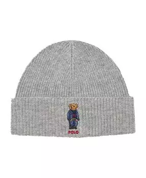 Мужская шляпа-манжета с вышивкой в виде медведя Polo Ralph Lauren, серый