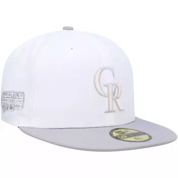 Мужская шляпа New Era белого/серого цвета Colorado Rockies 2007 World Series с боковой нашивкой-нижним козырьком 59FIFTY Облегающая шляпа