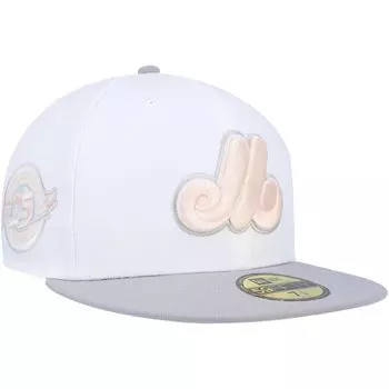 Мужская шляпа New Era белого/серого цвета Montreal Expos с боковой нашивкой персикового цвета на 25-летие 59FIFTY 59FIFTY