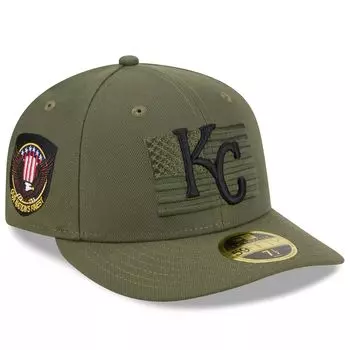 Мужская шляпа New Era Green Kansas City Royals 2023, ко Дню вооруженных сил, низкопрофильная 59FIFTY, приталенная шляпа