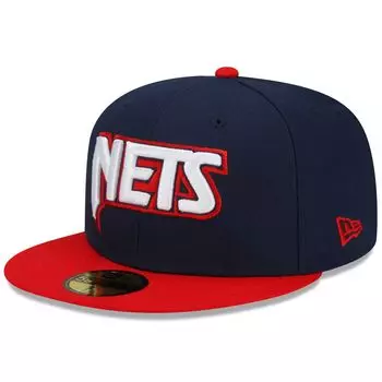 Мужская шляпа New Era Navy/Red Brooklyn Nets 2021/22 City Edition City Edition Official 59FIFTY Облегающая шляпа