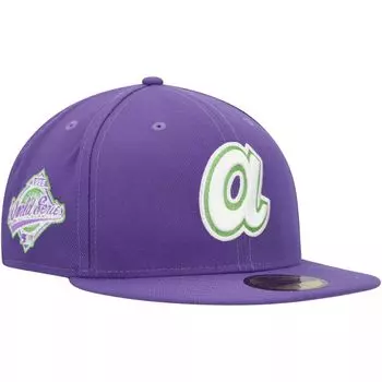 Мужская шляпа New Era Purple Atlanta Braves Lime с боковой нашивкой 59FIFTY