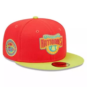 Мужская шляпа New Era Red/Neon Green Washington Nationals 2008 в честь открытия сезона Lava Highlighter Combo 59FIFTY Облегающая шляпа