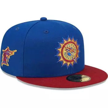 Мужская шляпа New Era Royal/Red Florida Marlins с альтернативным возвратным логотипом Primary Jewel Gold Undervisor 59FIFTY Облегающая шляпа