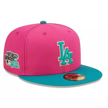 Мужская шляпа New Era розового/зеленого цвета Los Angeles Dodgers Cooperstown Collection 1981 World Series Passion Forest 59FIFTY