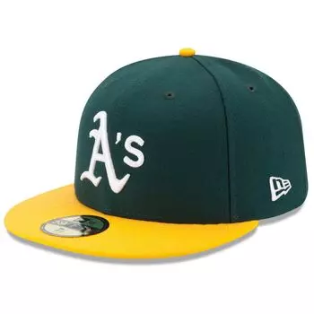 Мужская шляпа New Era зеленого/желтого цвета Oakland Athletics Home Authentic Collection On-Field 59FIFTY