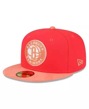 Мужская шляпа в тон 59FIFTY красно-персикового цвета Brooklyn Nets New Era