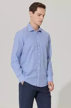 Мужская сине-белая рубашка узкого кроя с классическим воротником из 100% хлопка добби AC&Co/Altnyldz Classics AC&Co Altinyildiz Classics, синий