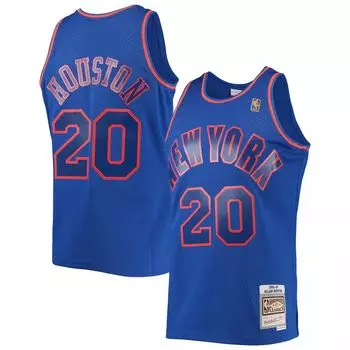 Мужская синяя футболка Mitchell & Ness Allan Houston New York Knicks 1996-97 Throwback Dark Swingman
