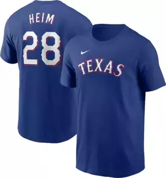 Мужская синяя футболка Nike Texas Rangers Jonah Heim #28