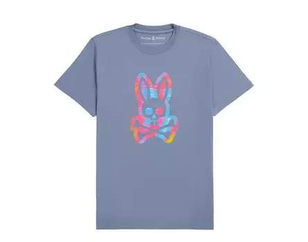 Мужская синяя футболка Psycho Bunny Montgomery с рисунком шамбре B6U948Y1PC-BLUCHA, синий