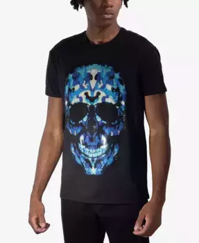 Мужская синяя футболка с черепом и стразами HEADS OR TAILS, черный