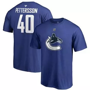 Мужская синяя футболка с фирменным логотипом Elias Pettersson Vancouver Canucks Team и аутентичным именем и номером Stack Fanatics