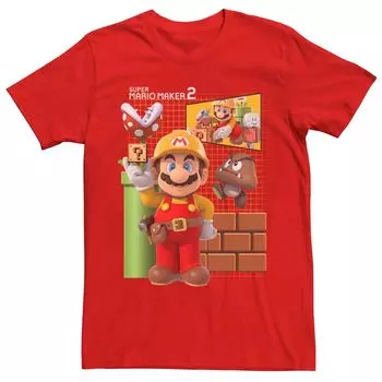 Мужская синяя футболка с короткими рукавами и принтом Nintendo Super Mario Maker 2 Licensed Character