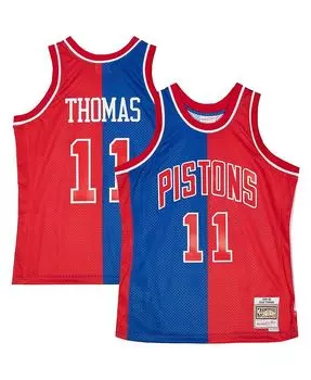 Мужская синяя и красная майка Исайи Томаса Detroit Pistons Hardwood Classics 1988-89 Split Swingman Mitchell & Ness, синий