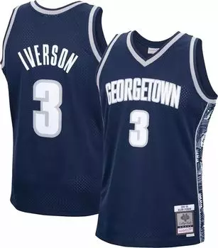 Мужская синяя майка Mitchell & Ness Georgetown Hoyas Allen Iverson № 3 1995–96 годов — большой и высокий