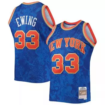 Мужская синяя майка Mitchell & Ness Патрик Юинг New York Knicks Hardwood Classics 1991-92 Lunar New Year Swingman