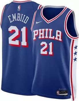 Мужская синяя майка Nike Philadelphia 76ers Joel Embiid #21 Dri-FIT Swingman